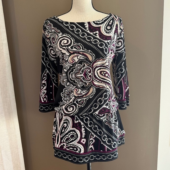 White House Black Market Tops - White House Black Market Paisley Chain Link Tunic Top, 3/4 Sleeve, Size Medium